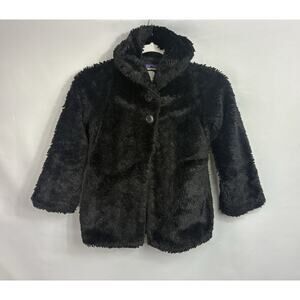 Patagonia Pelage Girl's Coat Jacket‎ Sz S/M(8) Black Faux Fur Shawl Collar